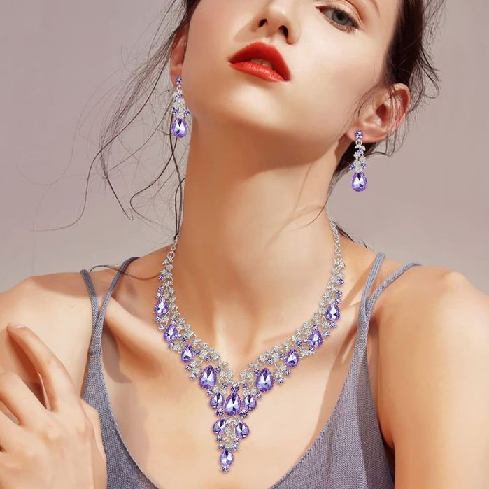 Set colier nunta / petrecere cu cercei, culoare violet