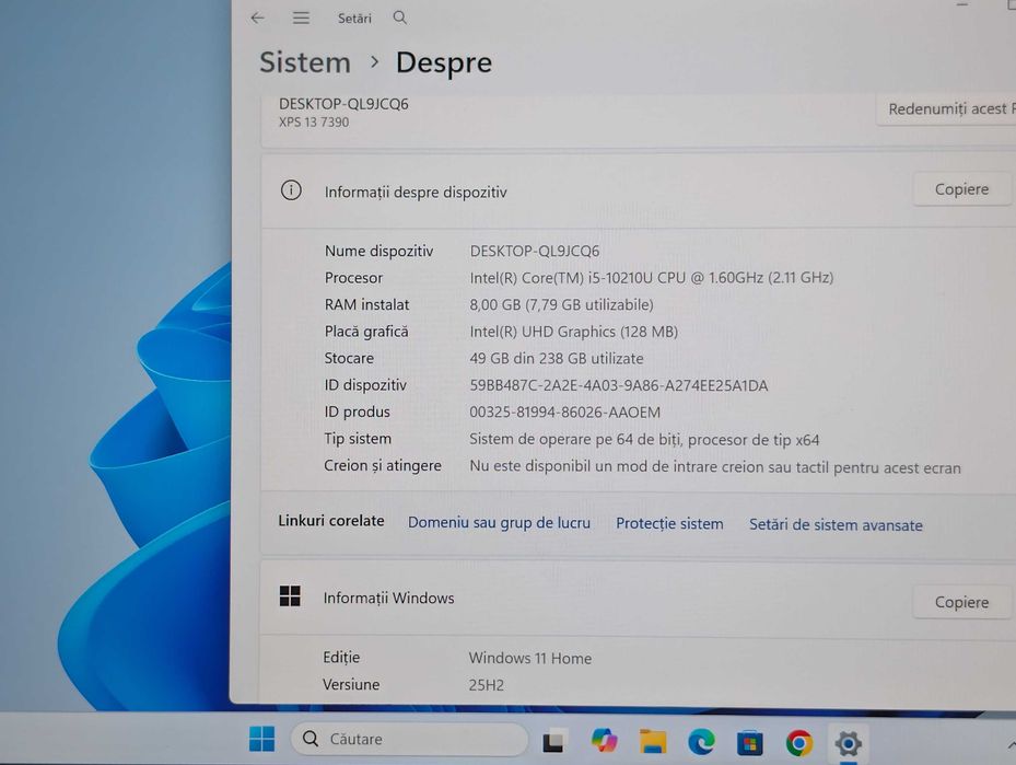 Laptop DELL XPS 13 7390, Intel Core i5-10210U, 8GB DDR4, 256GB SSD, 13.3 Inch Full HD