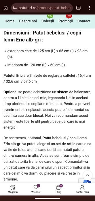 Pătuț bebeluși /copii din lemn masiv Marvis cu sistem de legănare