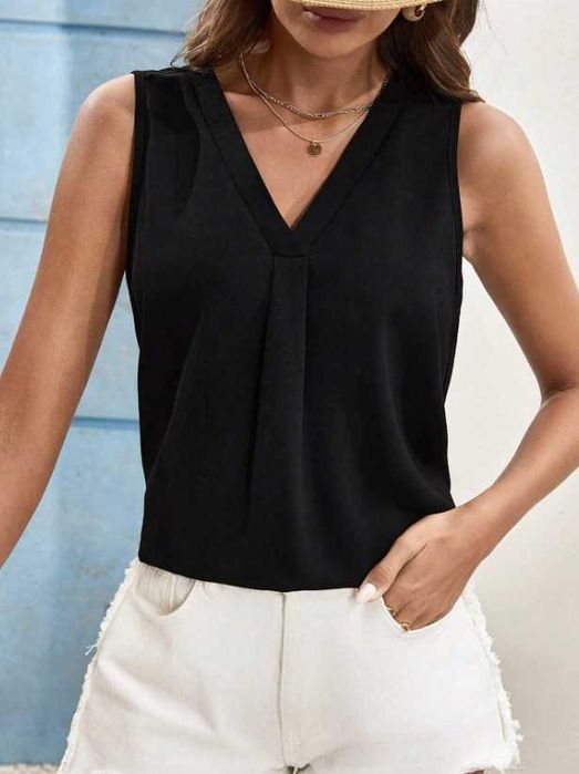 SHEIN Frenchy Cămașă fără mâneci de culoare uni pentru femei Marime S