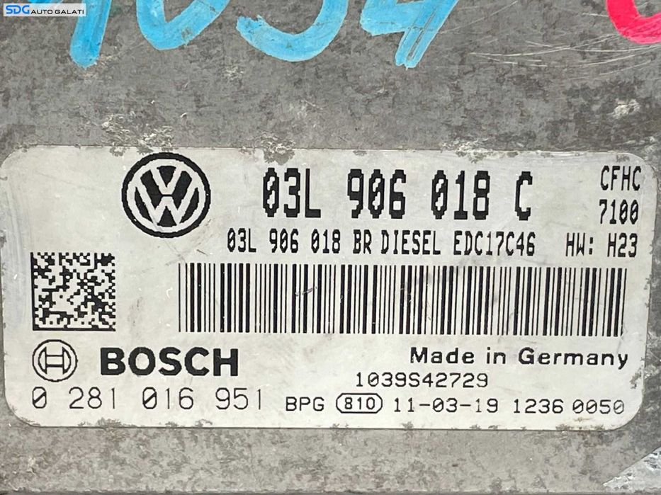 Kit Pornire ECU Calculator Motor Ceas Ceasuri Bord Chei Cheie CIP Imobilizator Skoda Octavia 2 2.0 CFH CFHC 2008 - 2013 Cod 03L906018C 0281016951 [L4469] [L4470]