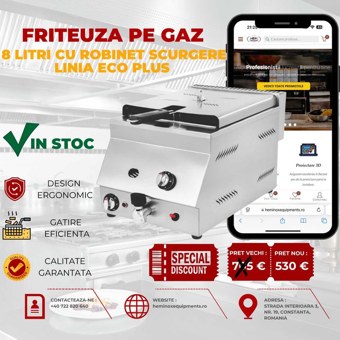 Friteuza Gaz Cu Termostat Reglabil Si Robinet De Scurgere IN STOC
