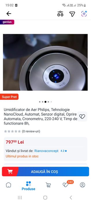 Umidificator aer Philips Nano Cloud. Filtru sigilat.