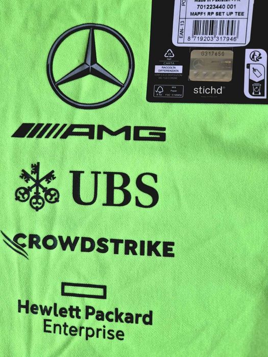 Mercedes AMG Petronas F1 тениска – оригинална, неон зелена, размер L (