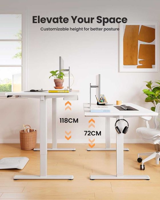 Birou electric reglabil 120x60 cm cu sertar – standing desk, memorie, alb - LIVRARE GRATUITA !!!