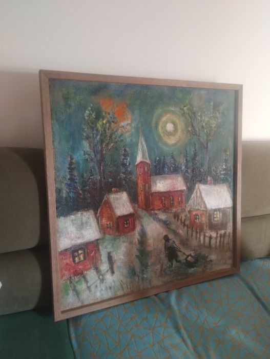 Iarna pictura pe panza