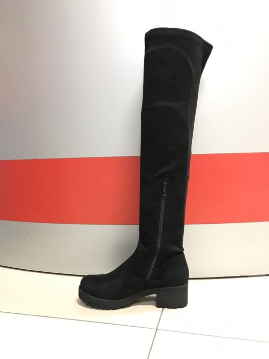 Дамски чизми велур в червено и черно/ПРОМОЦИЯ