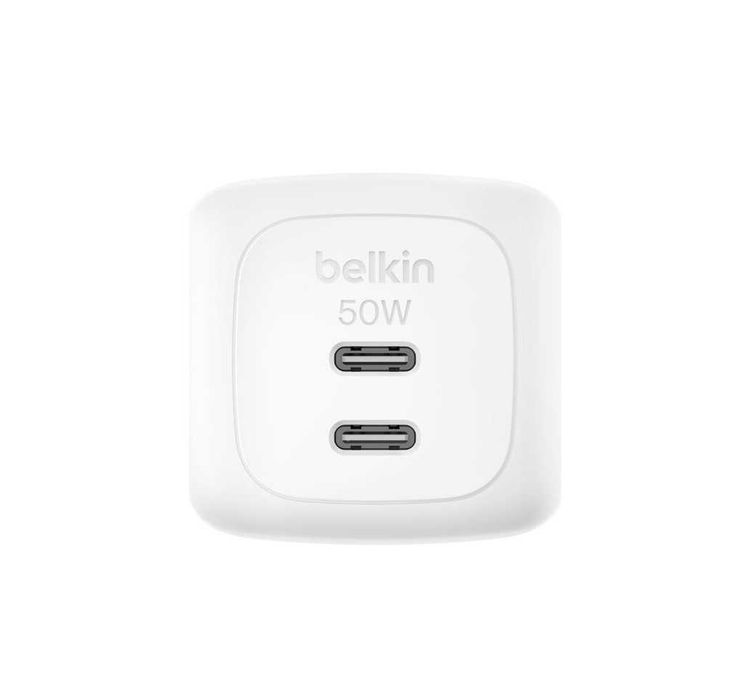 BELKIN 50w Dual USB-C PD wall Charger with PPS, White