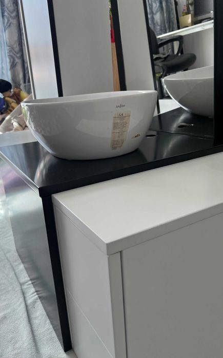 Set Complet Mobilier Baie (MDF) + Oglindă + Lavoar + Baterie