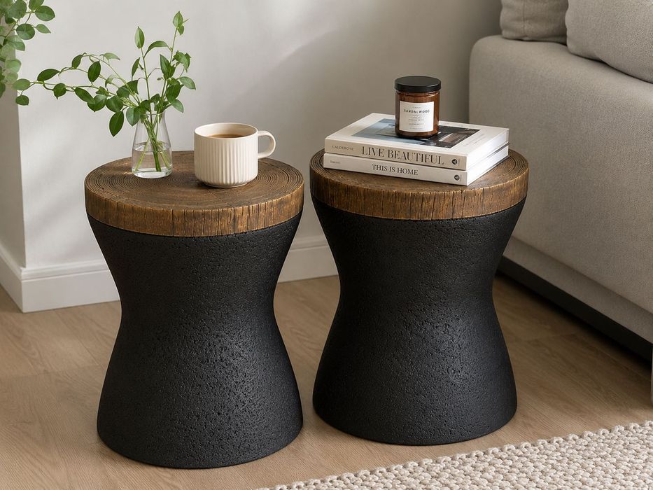 Masa laterala HOMPUS tip clepsidra masuta cafea living terasa gradina 33.5 x 42.7 cm neagra