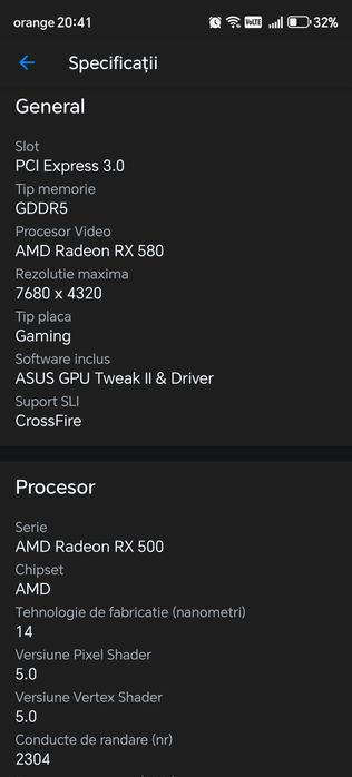Placa video Asus Radeon RX 580 Dual, 8GB