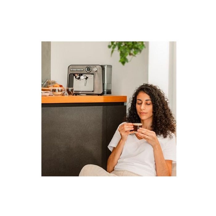 Кафемашина за еспресо - CECOTEC Power Espresso 20 Square Pro, 1450 W, 2 чаши, Сребриста