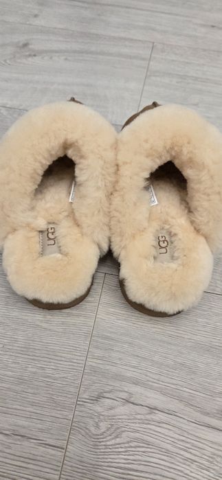 UGG Papuci de casa din piele intoarsa cu captuseala din lana Disquette, Maro camel