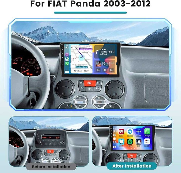 Андроид Мултимеди за Fiat Panda, Навигация, Carplay Android Auto, Фиат Панда, радип, плеър 2003 2004 2005 2006 2007 2008 2009 2010 2011 2012 година