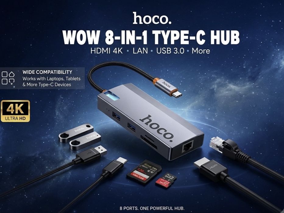 Переходник 8 in 1 HUB Hoco HB52. Есть доставка