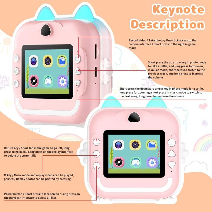 Aparat foto copii, imprimare instant, VALA Q5P Roz