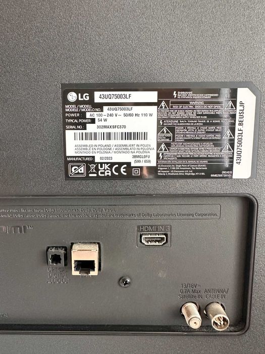 LG 43" 4K Smart TV UQ75, 2023г., перфектно състояние
