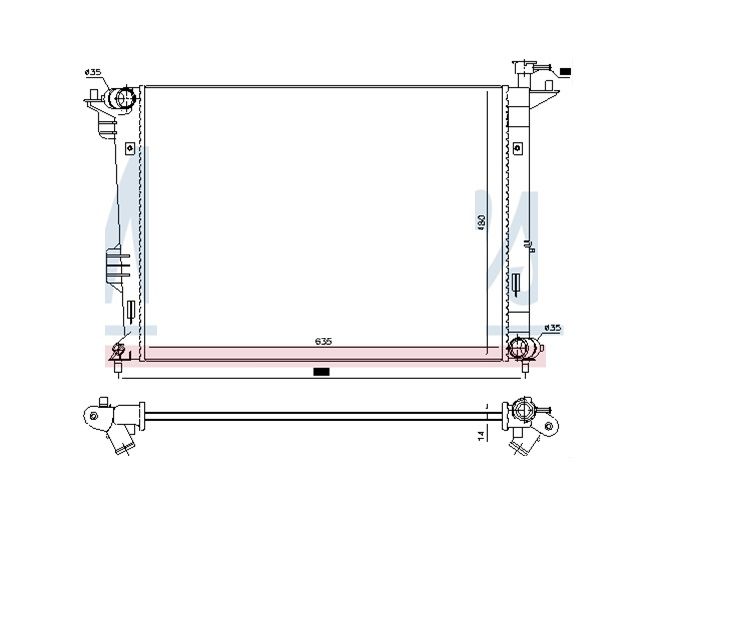 Radiator apa Kia Carens 2013-2022, 2.0, 1.6, 635x478x16mm, AC: +/-, fagure brazat, OE 25310A4050, SRLine