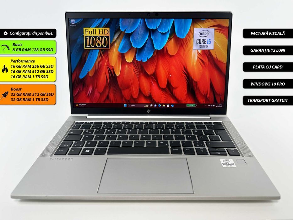 Laptop HP Elitebook 830 G7 Intel i5-10210U 64 gb ram 256 gb ssd  Ecran 13 inch Full HD Design slim metalic Windows 11 Factura si Garantie 1 an