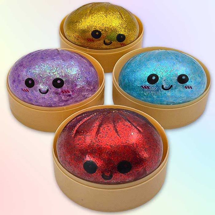Гумена антистрес играчка Squishy Bun Dumpling с брокат 5 см