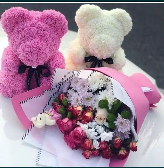 Мишка,единорог из роз для подарок