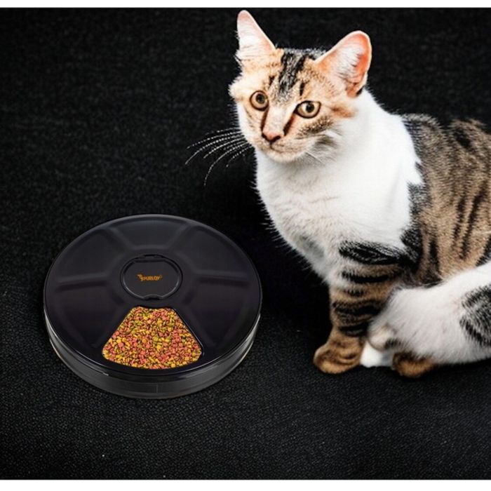 Dozator automat de hrana pentru animale, 6 compartimente 150ml, negru,