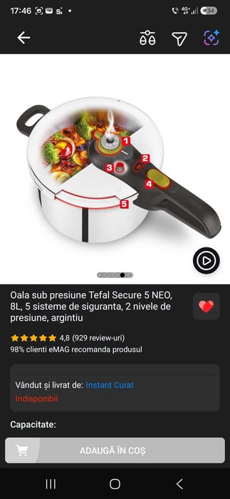 Oala sub presiune Tefal secure 5 Neo, 8 litri