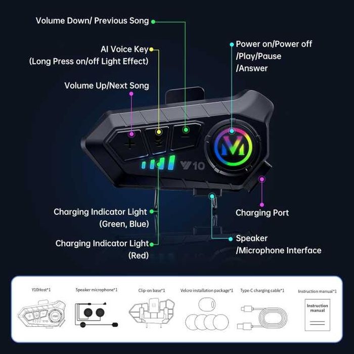 Bluetooth слушалка за моторна каска с интерком и шумопотискане