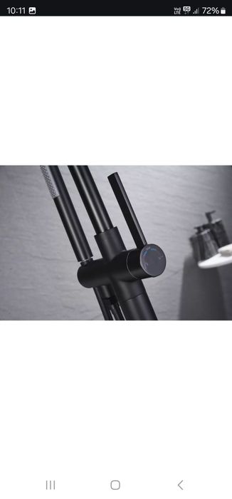 Baterie cada freestanding negru mat, pipa pivotanta 360 de grade