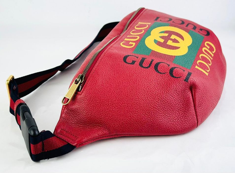 Нова чанта Gucci Print Small Leather Belt Bag Red 100% Оригинална