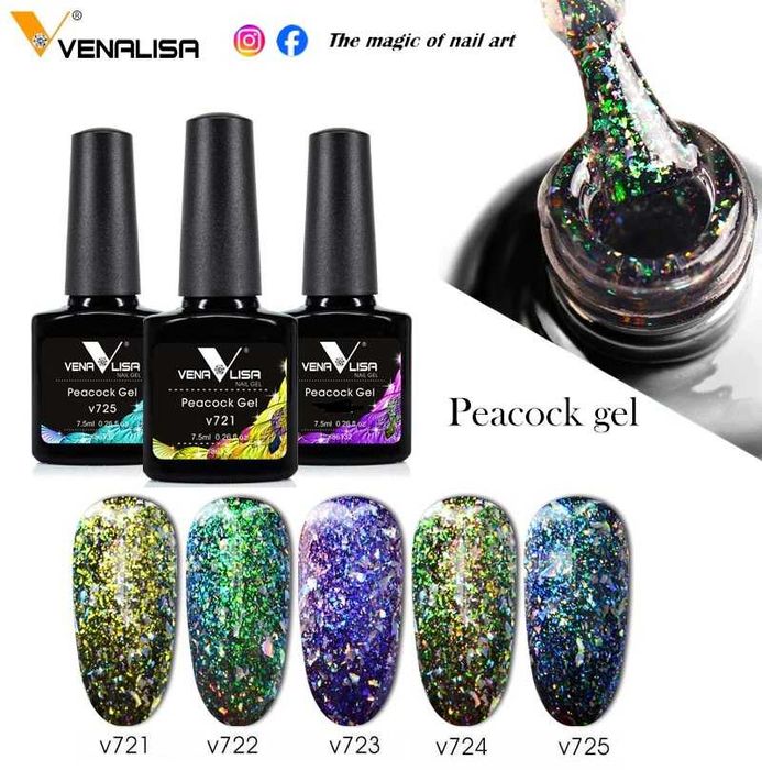 Ново! Venalisa Peacock Uv&Led гел лак паунови пера