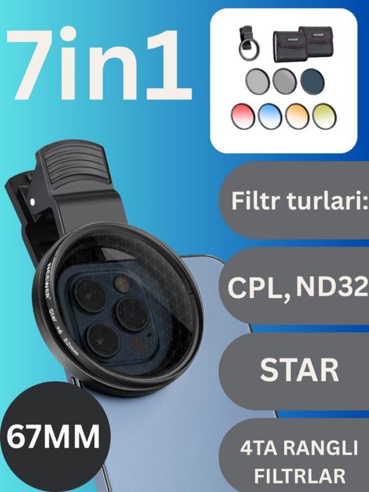 Neewer Universal 67mm telefon filterlar toplami