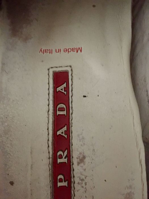 Оригинални мъжки обувки Прада Prada бели плат и велур