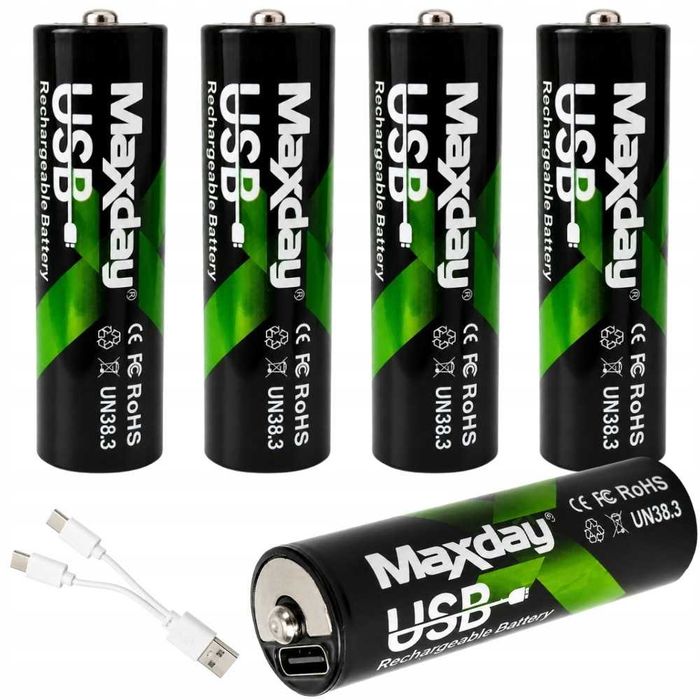 Set 4 baterii AA Li-ion 1.5V 440mAh reincarcabile USB-C 5V