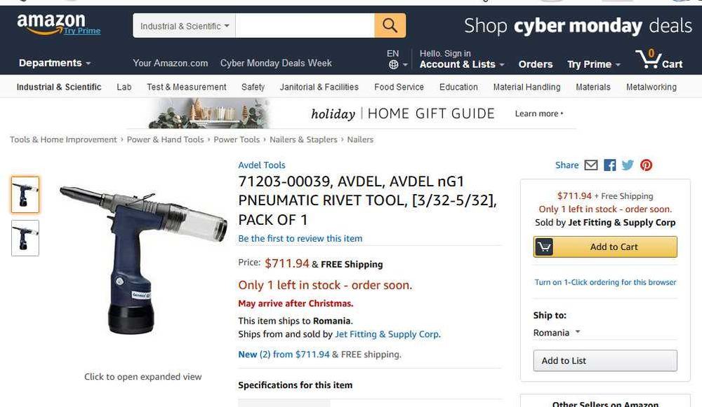 Avdel VG1  – pistol pneumatic pentru pop nituri