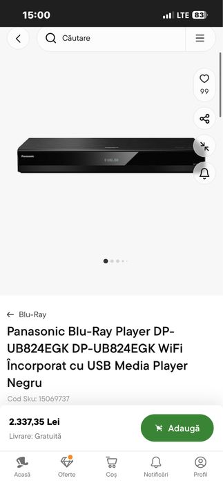 Panasonic DP-UB824EGK Blu-ray Disc Player nou, sigilat.