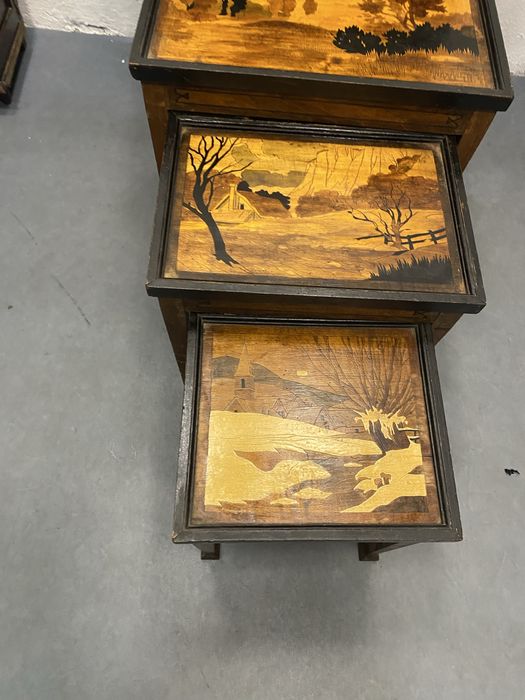 Винтидж помощни масички  3 бр пейзажи 1940 те Западна Европа