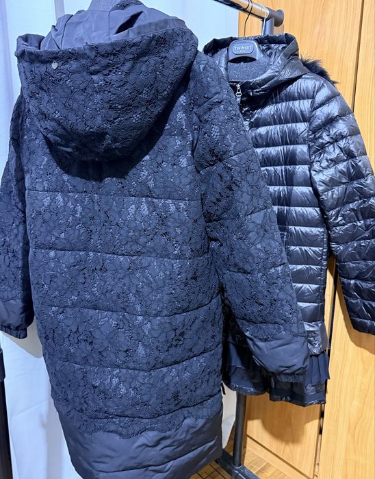 Twinset яке с естествен пух черно с дантела