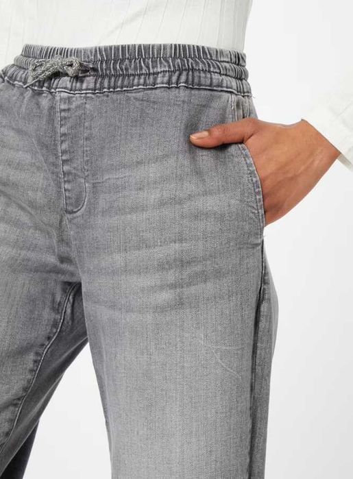 Jeans/Blugi gri deschis, conici cu elastic, S/36, aboutyou