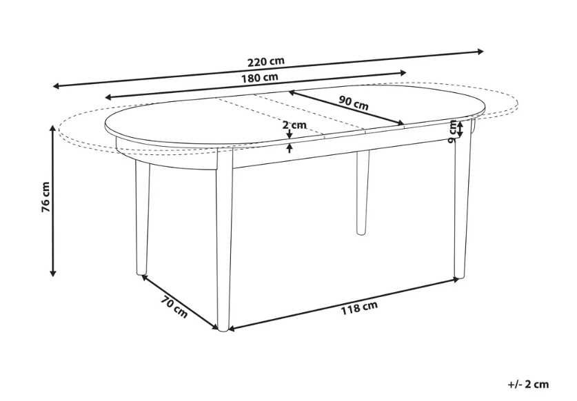Masă extensibilă din lemn de frasin închis 180/220 cm 90 cm Beliani