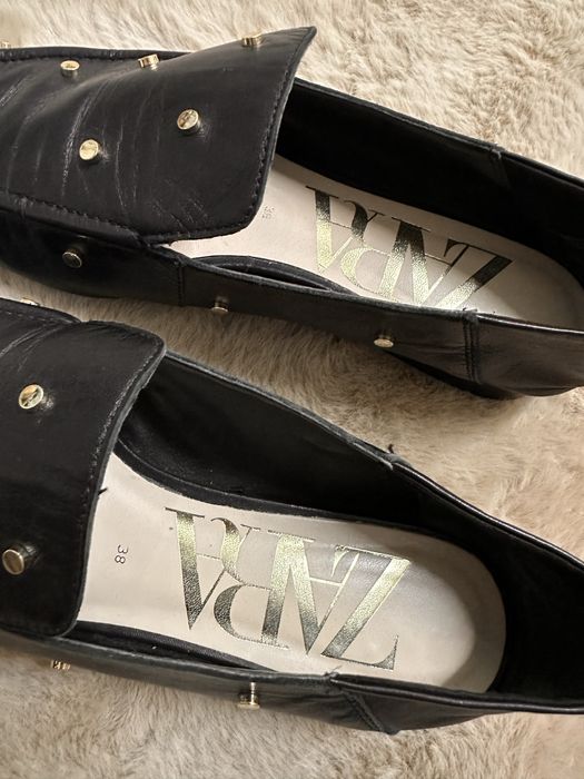 Pantofi Loafers ZARA Negri cu Ținte Aurii
