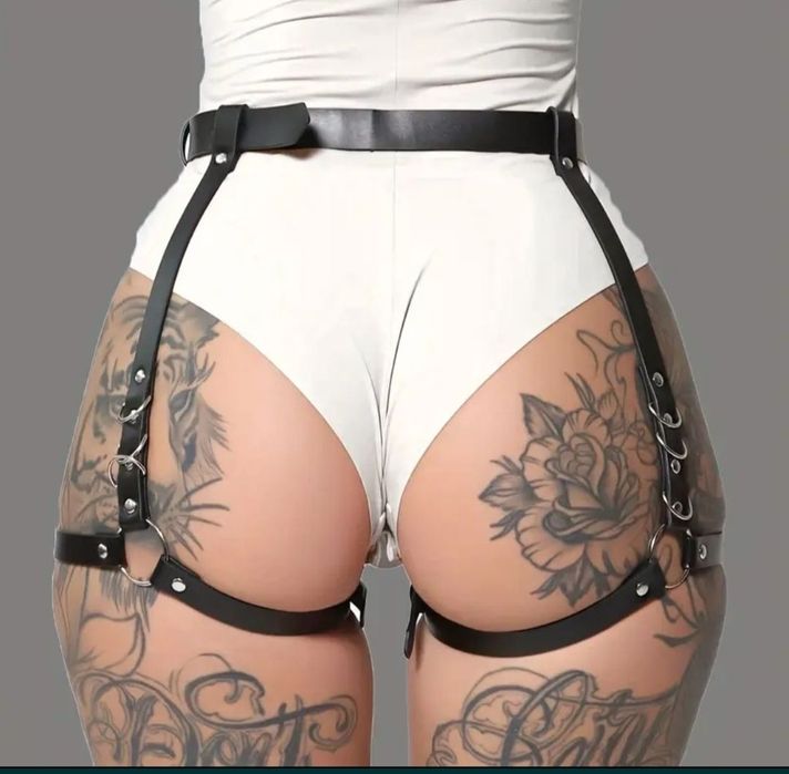 Lenjerie sexy cătușe Piele + Portjartiere piele ecologică reglabile