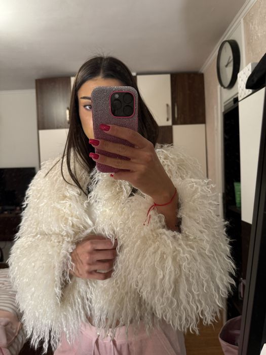 Палто с косъм лама Zara