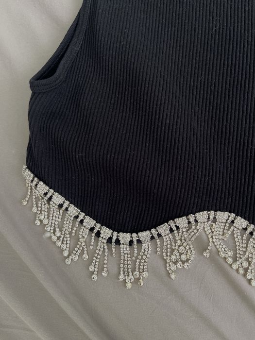 Zara crop top със сребристи камъчета