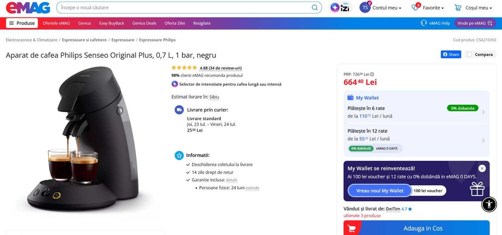 Senseo Espressor Philips  cu paduri de cafea