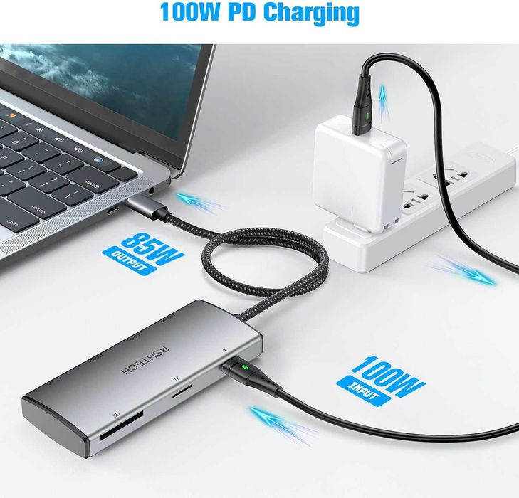 RSHTECH 10Gbps USB C хъб, 7-в-1 USB C многопортов адаптер с 4K HDMI