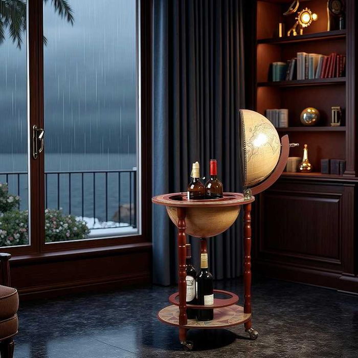 Нов Мини Бар Глобус - Светъл - Поставка за Бутилки - Подарък - Юбилей!