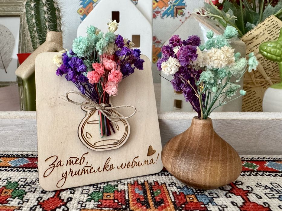 Мини дървени вазички – ръчна изработка - магнит, стойка, сет