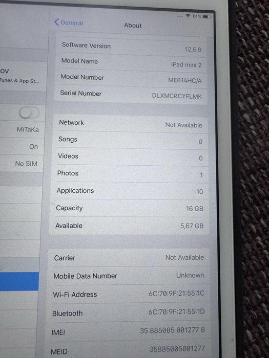 Ipad mini 2 16gb Cellular