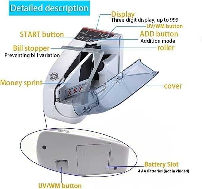 Преносима удобна машина за броене на пари Модел: V40